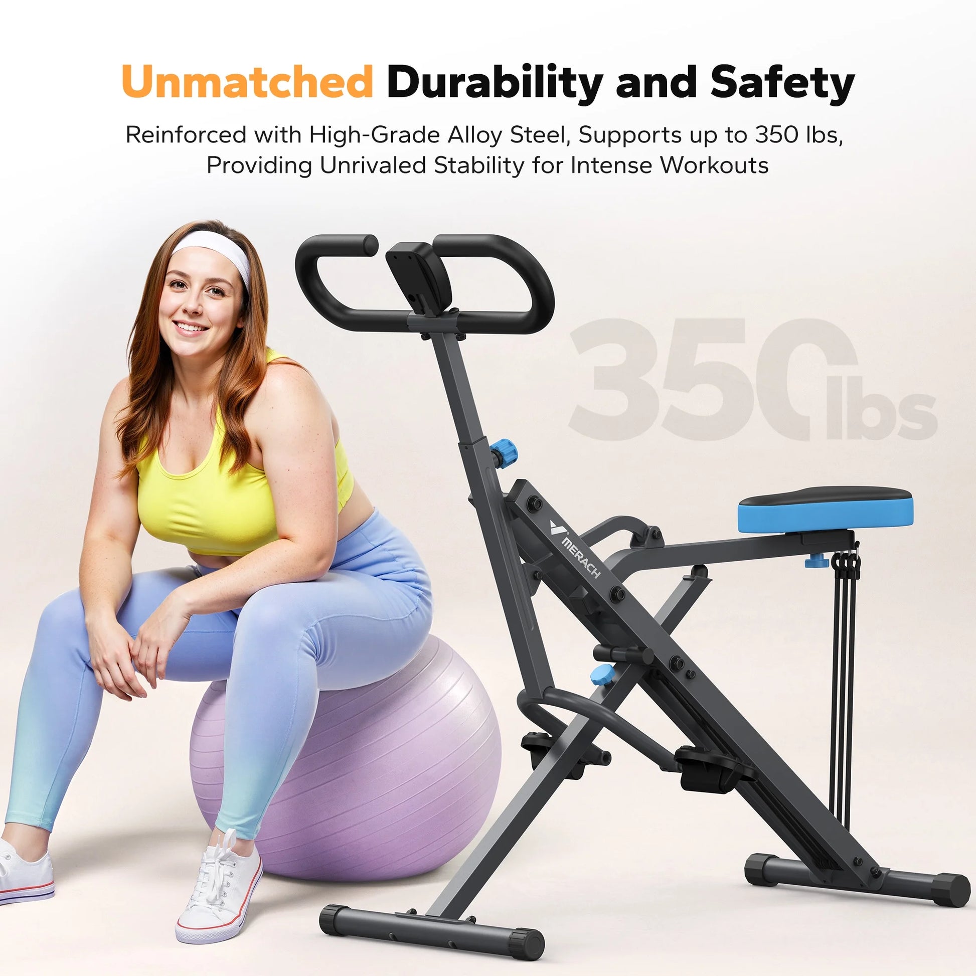 Squat Assist Trainer Foldable Glutes Leg Workout Machine with 3 Tension Bands, 350 Lbs